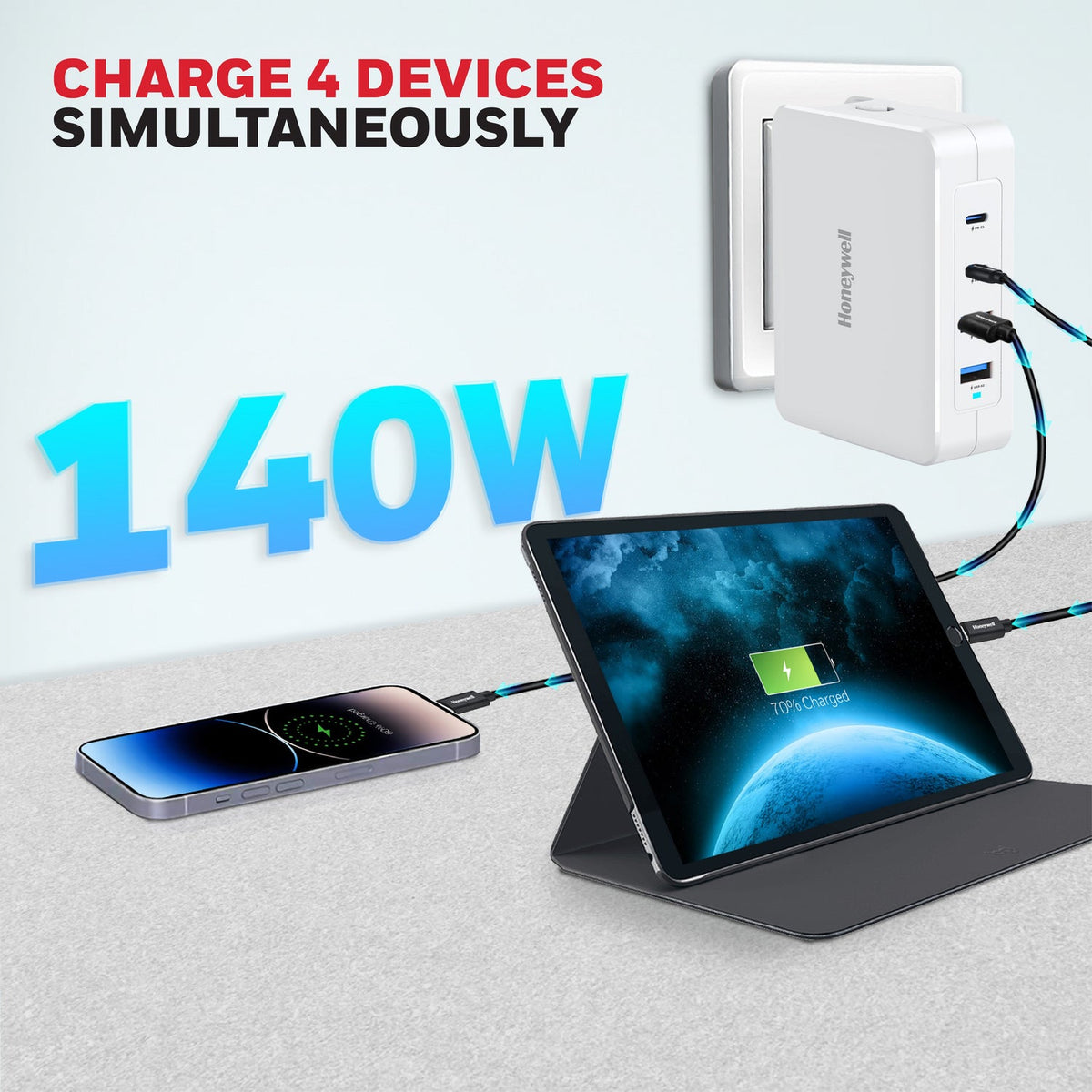Honeywell Zest 140W GaN Charger – 2 Type-C + 2 USB-A (Ultimate Series)