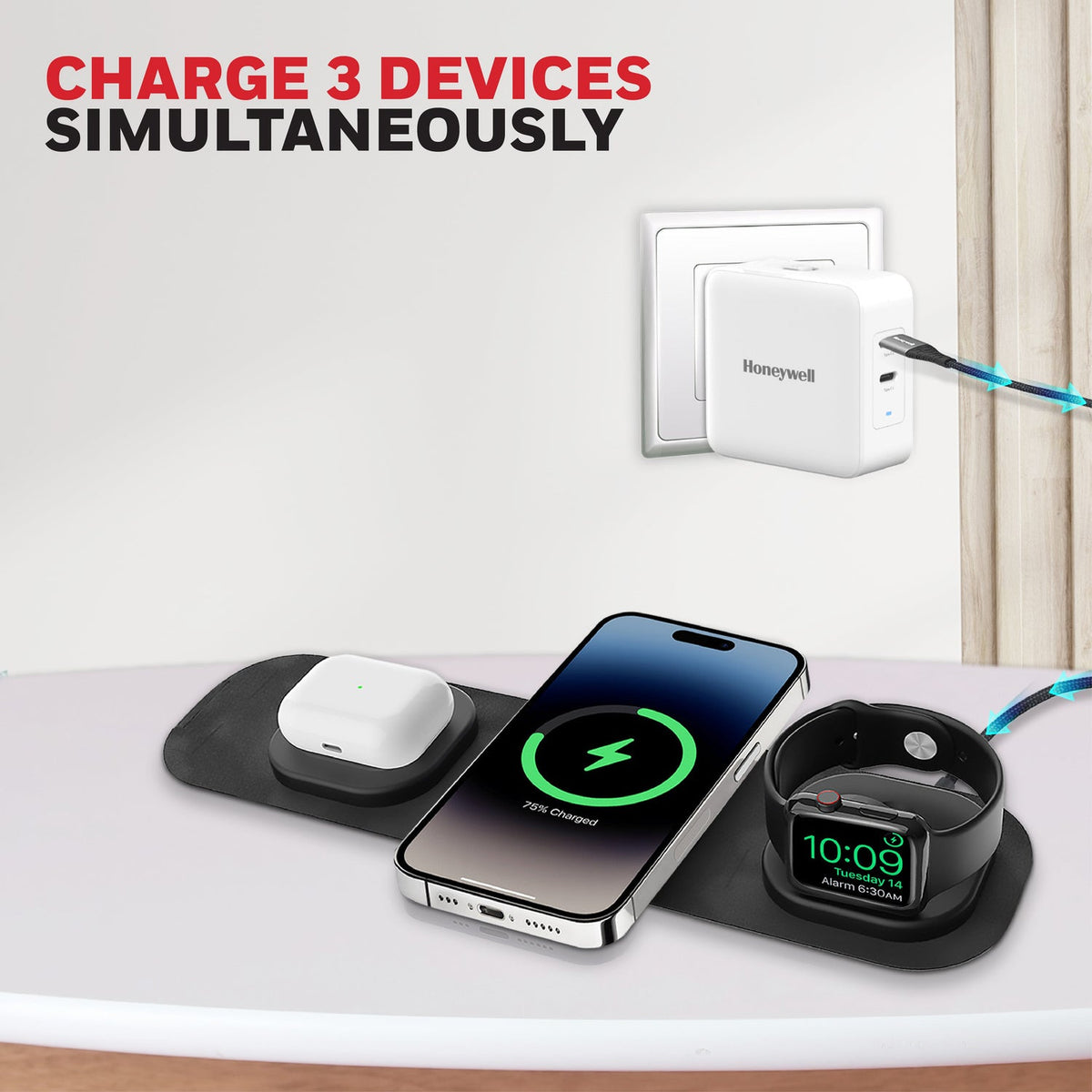 Honeywell Zest Wireless 3-in-1 Foldable Charger (Platinum Series)