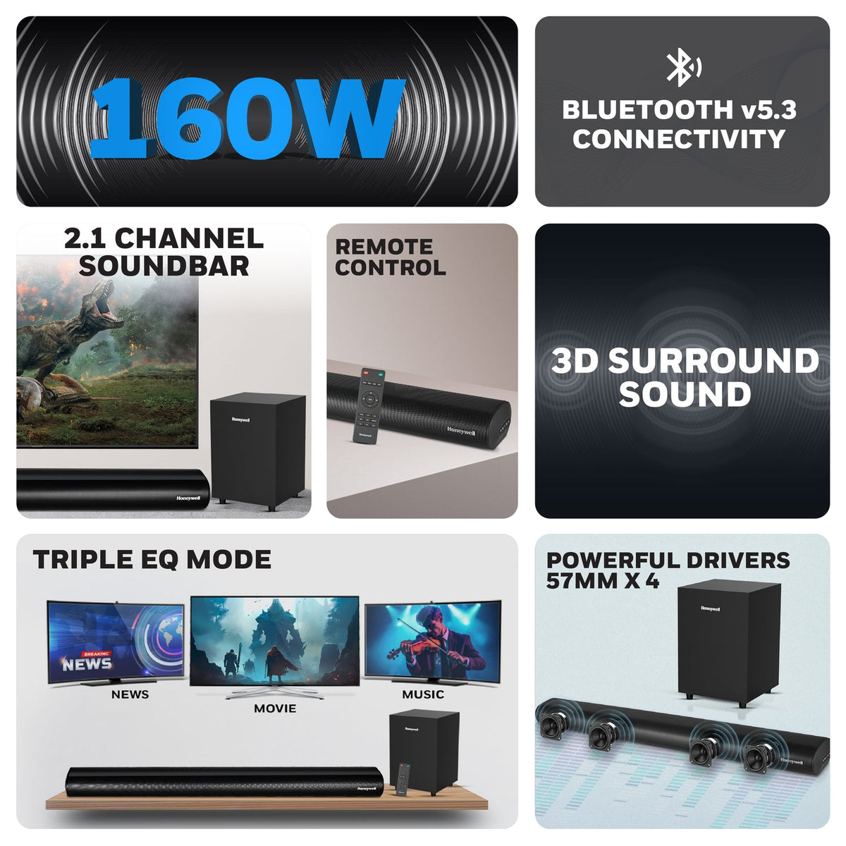 Honeywell Trueno U2000 2.1 Soundbar 160W