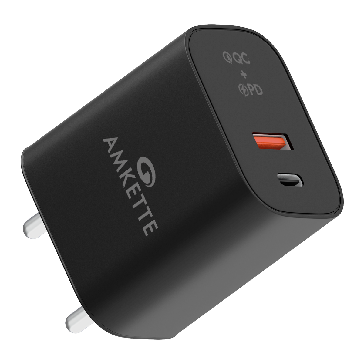 Amkette ChargePro 33W Dual Port Charger + Braided A to C Cable