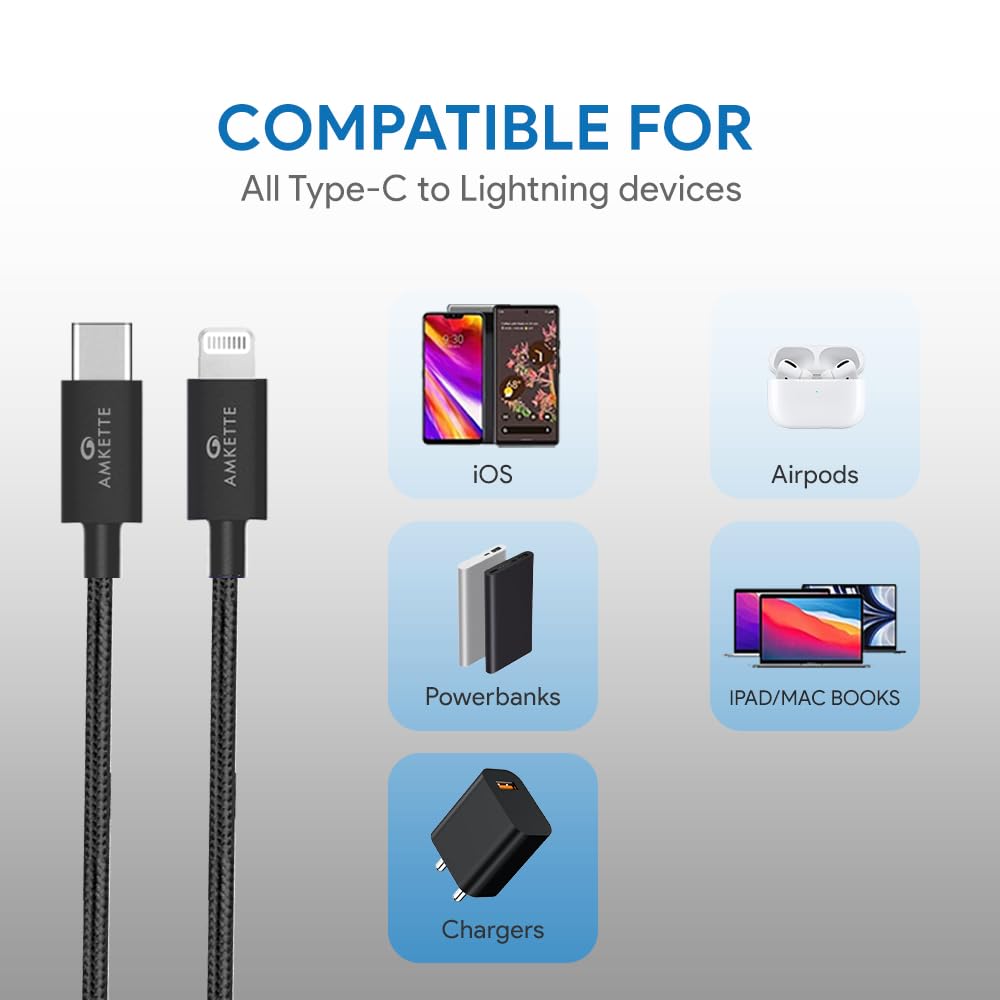 Amkette ChargePro 3A USB-C to iPhone Braided Cable