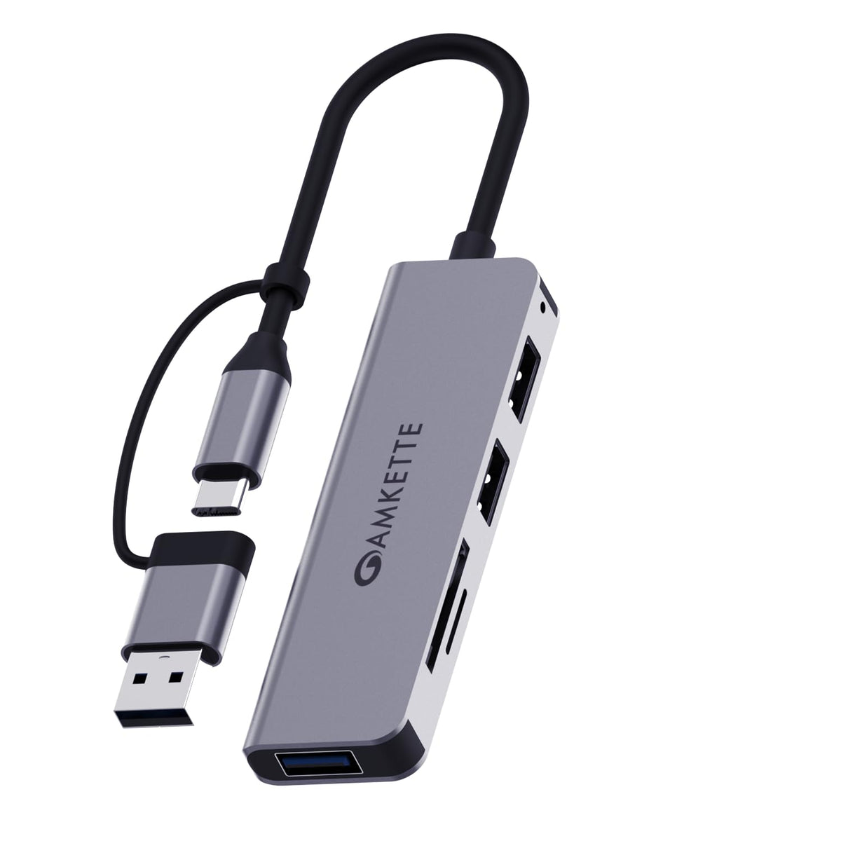 Amkette 5-in-1 USB 3.0 Hub with USB-A+C and Card Reader