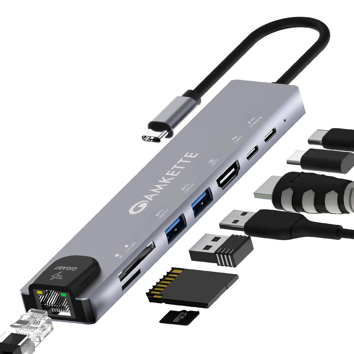 Amkette Type-C 8-in-1 Pro Dock with Gigabit Ethernet