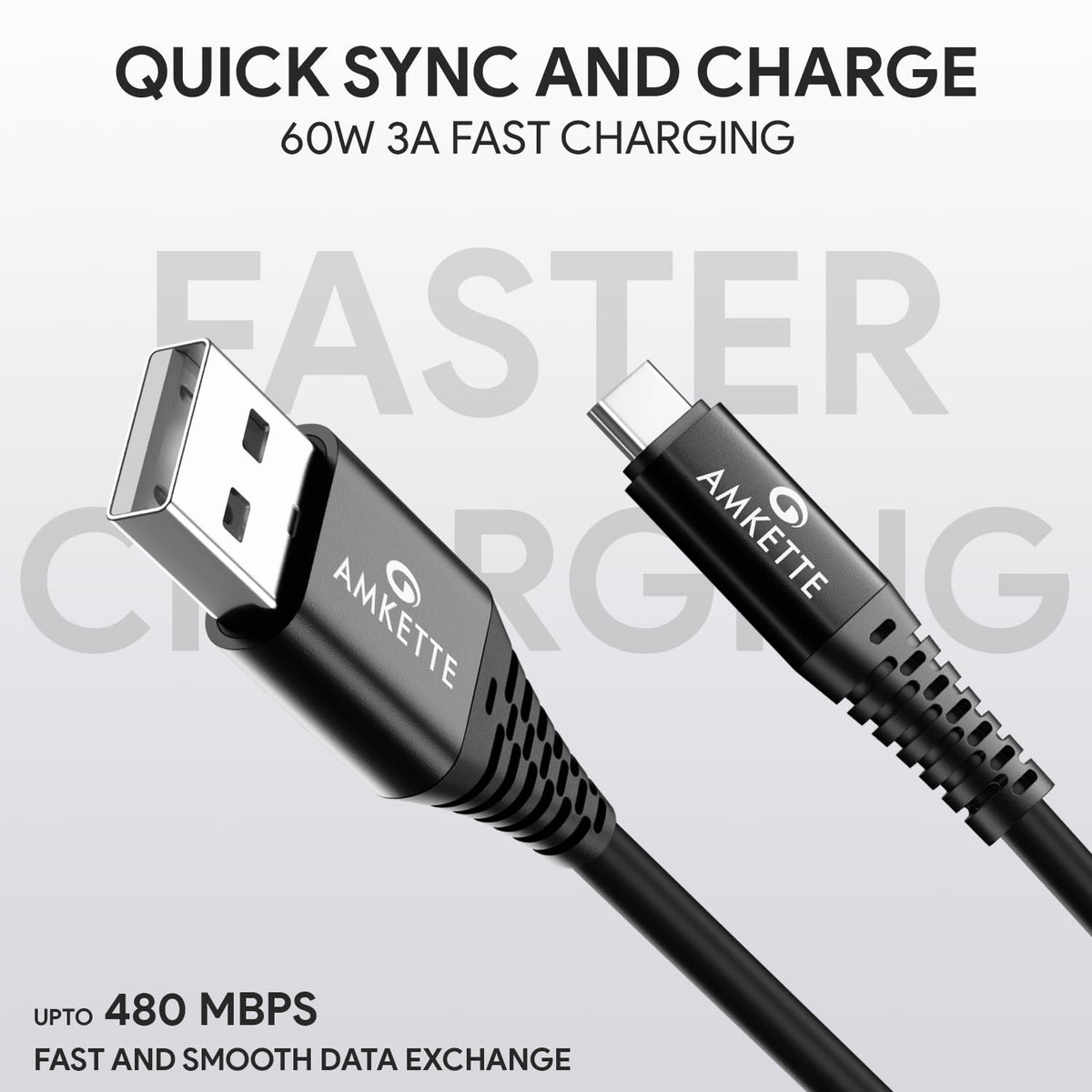Amkette PowerPro Type C 3A Charge & Sync Cable