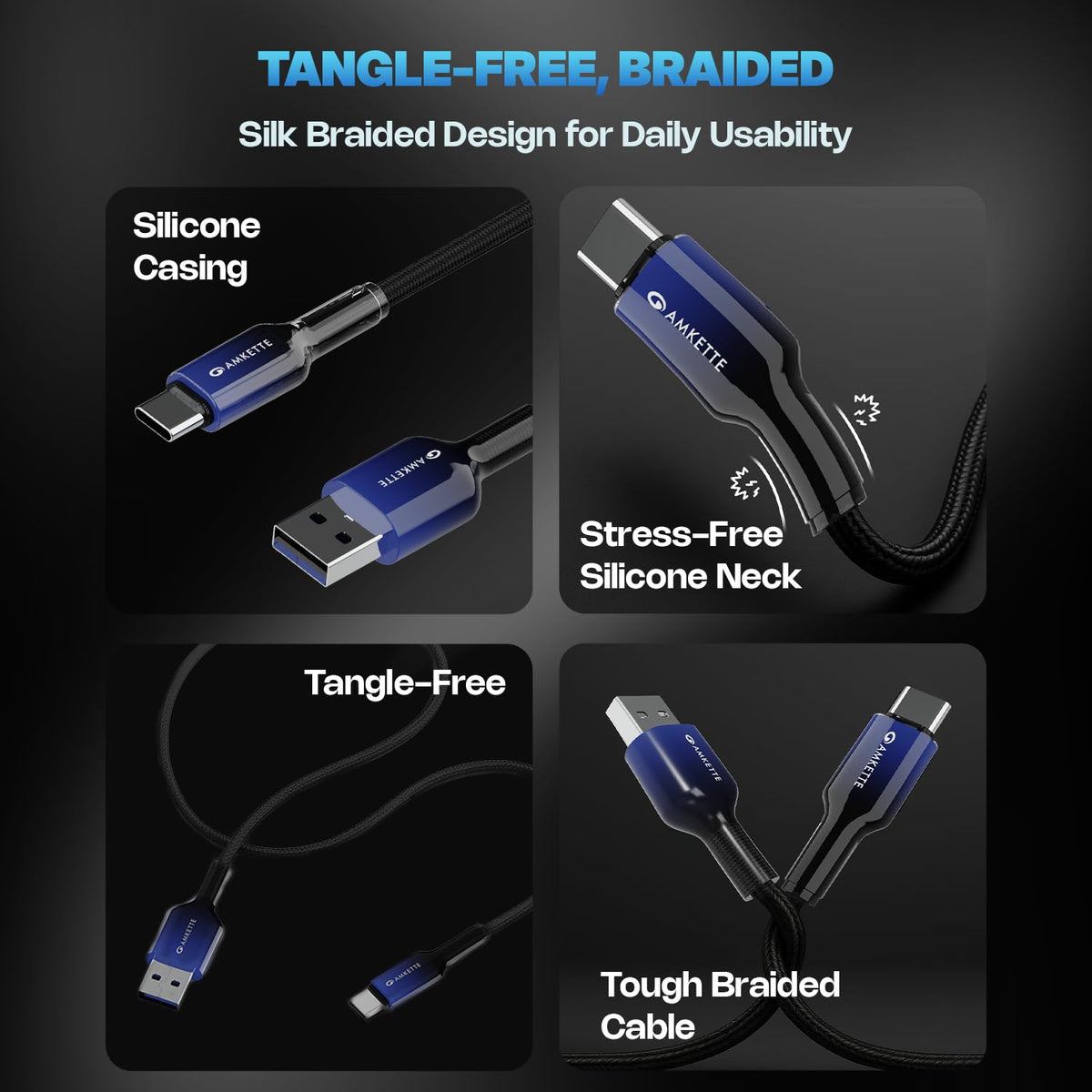 Amkette Mozen ChargePro 65W Braided A to C USB Cable