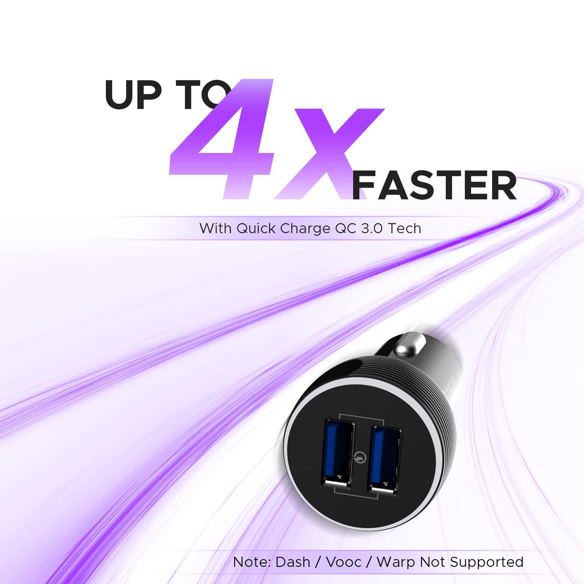 Amkette PowerPro 36W 2-Port QC Car Charger with Cable