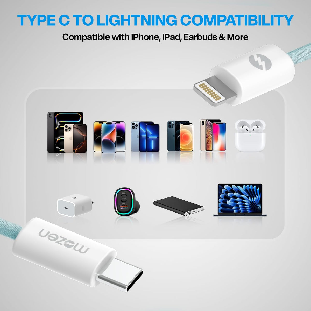 Amkette Mozen Flow Lite 3A Type C to Lightning Cable 1.2m