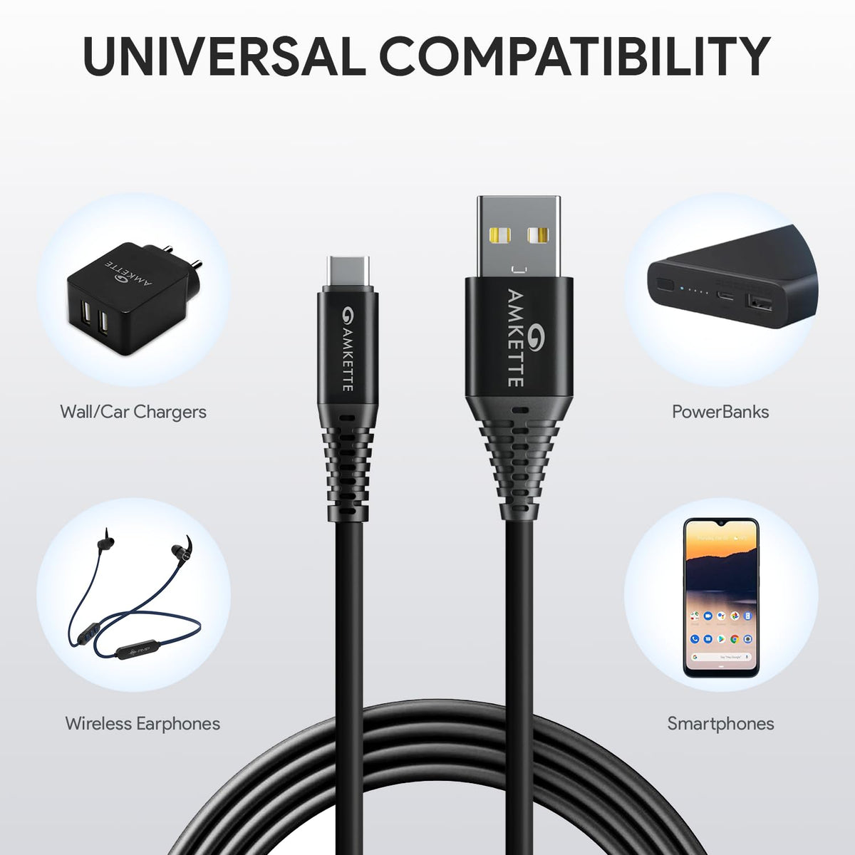 Amkette PowerPro Type C 3A Charge & Sync Cable