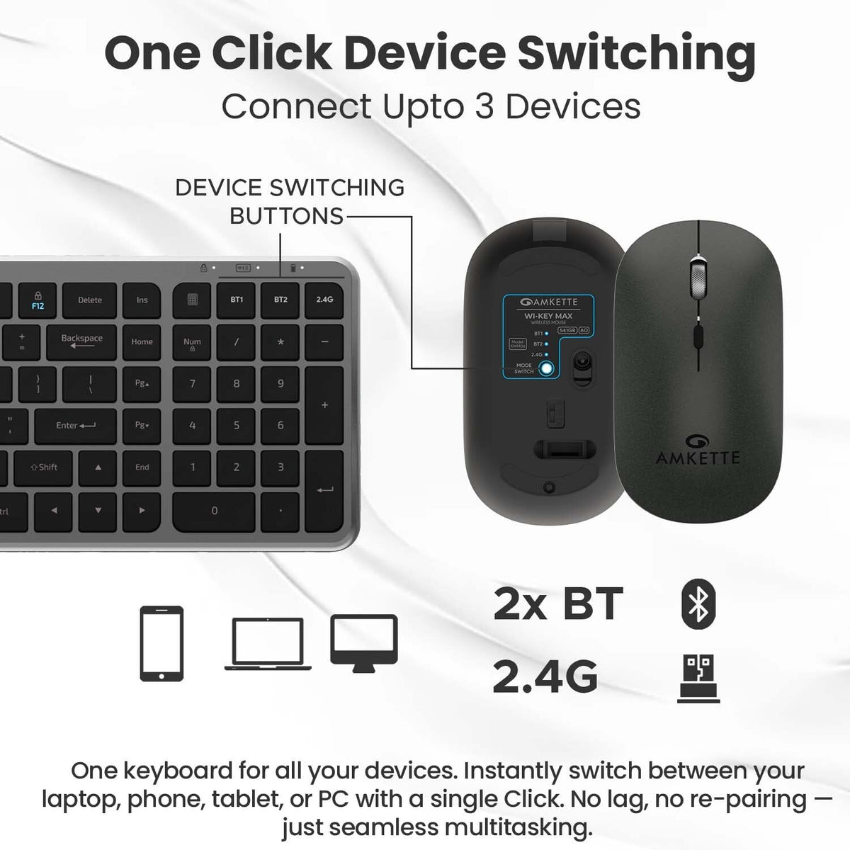Amkette Wi-Key Max Multi Device Wireless Keyboard and Mouse