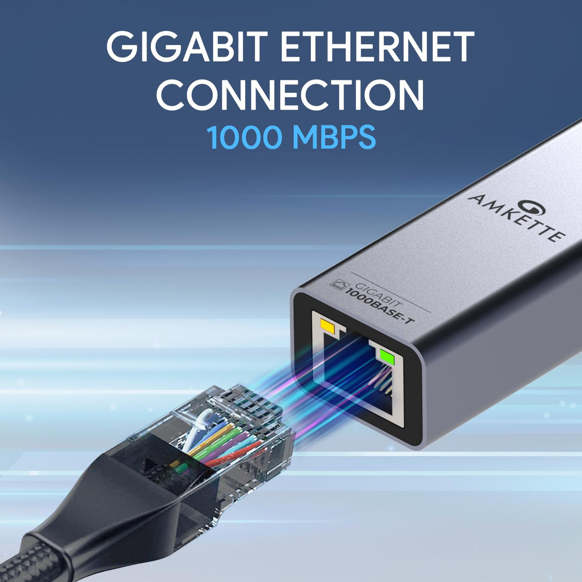 Amkette USB 3.0 + Type-C to RJ45 Gigabit Ethernet Adapter