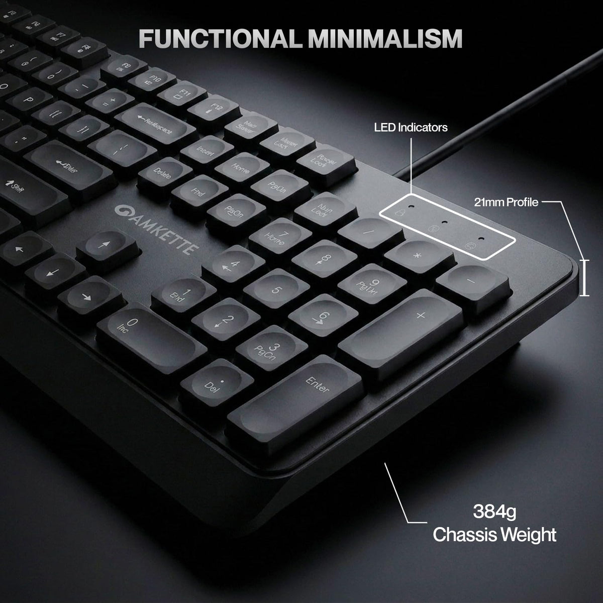 Amkette Wi-Key Wired Keyboard Full-Size 104 Keys