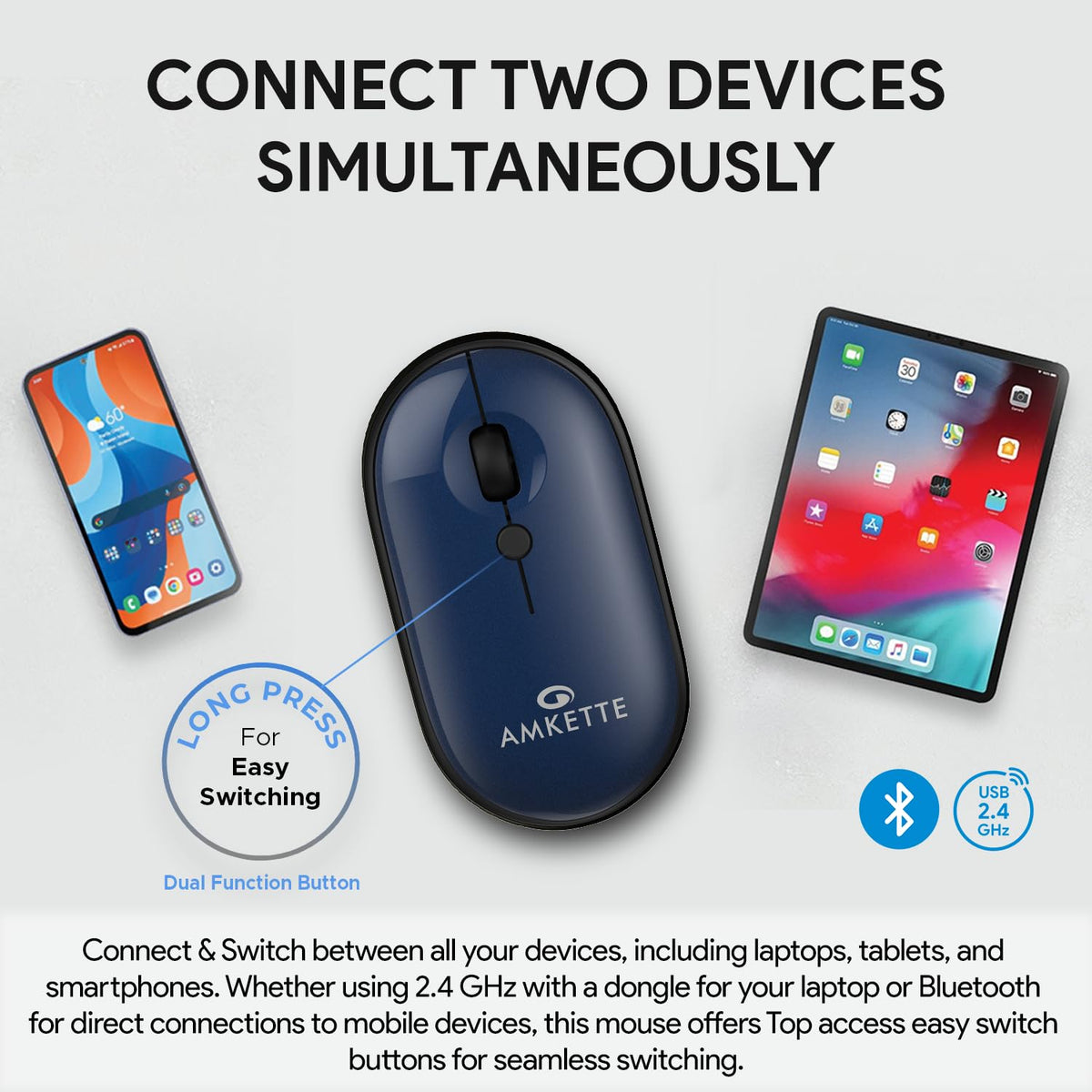 Amkette Hush Pro Byte Slim Bluetooth Wireless Mouse