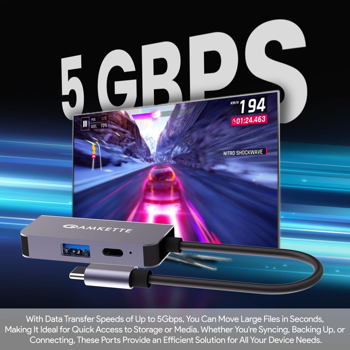 Amkette USB C 3 Port Mini Dock 4K@60Hz HDMI