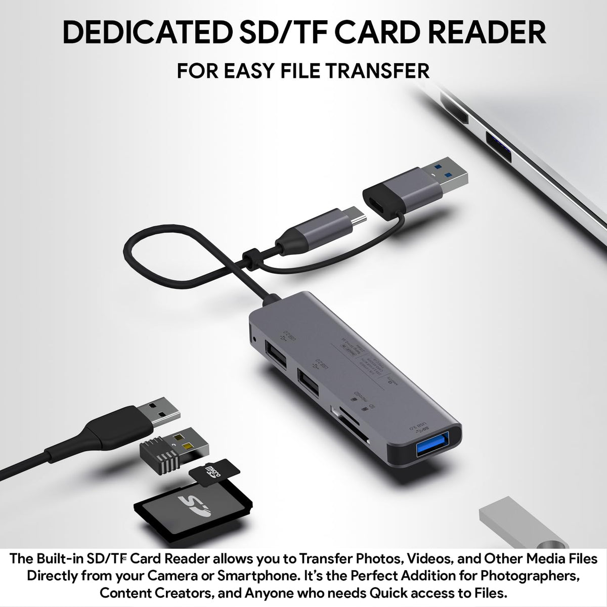 Amkette 5-in-1 USB 3.0 Hub with USB-A+C and Card Reader