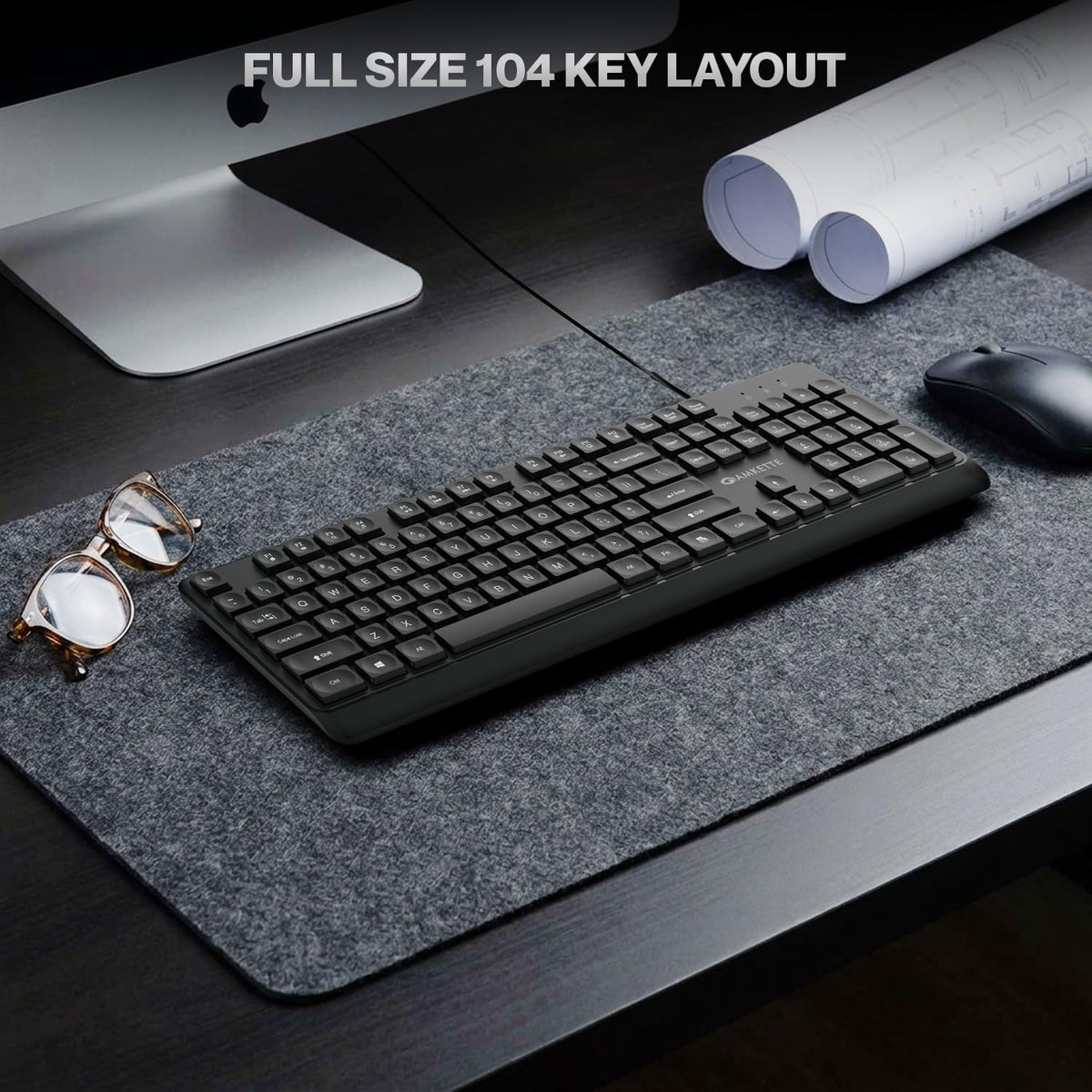 Amkette Wi-Key Wired Keyboard Full-Size 104 Keys