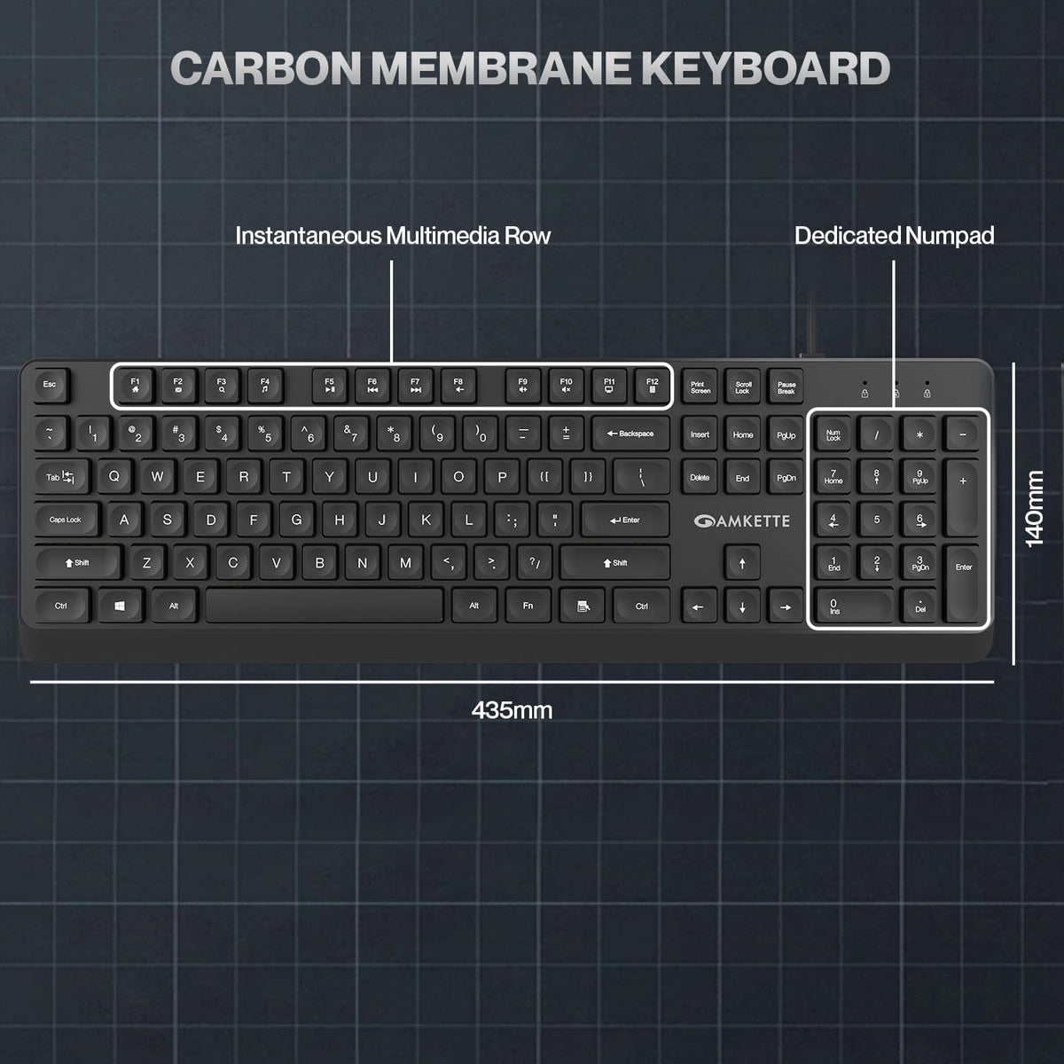 Amkette Wi-Key Wired Keyboard Full-Size 104 Keys