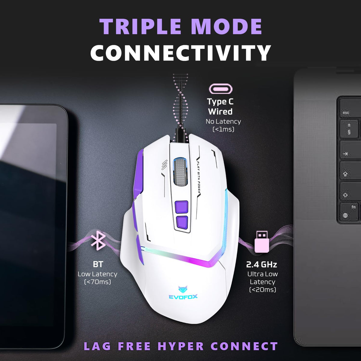 EvoFox Banshee Tri-Mode Wireless Gaming Mouse 10000DPI
