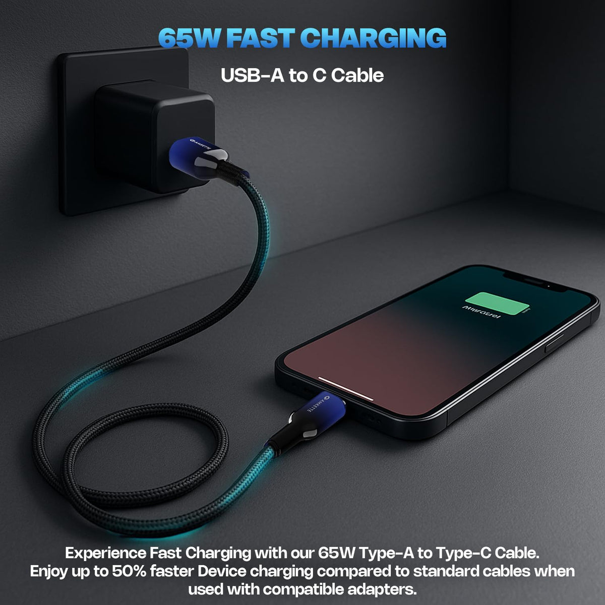 Amkette Mozen ChargePro 65W Braided A to C USB Cable