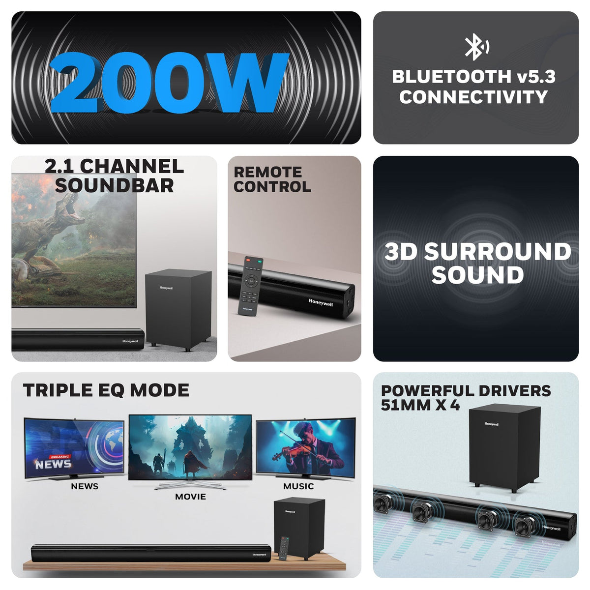 Honeywell Trueno U3000 2.1 Soundbar 200W