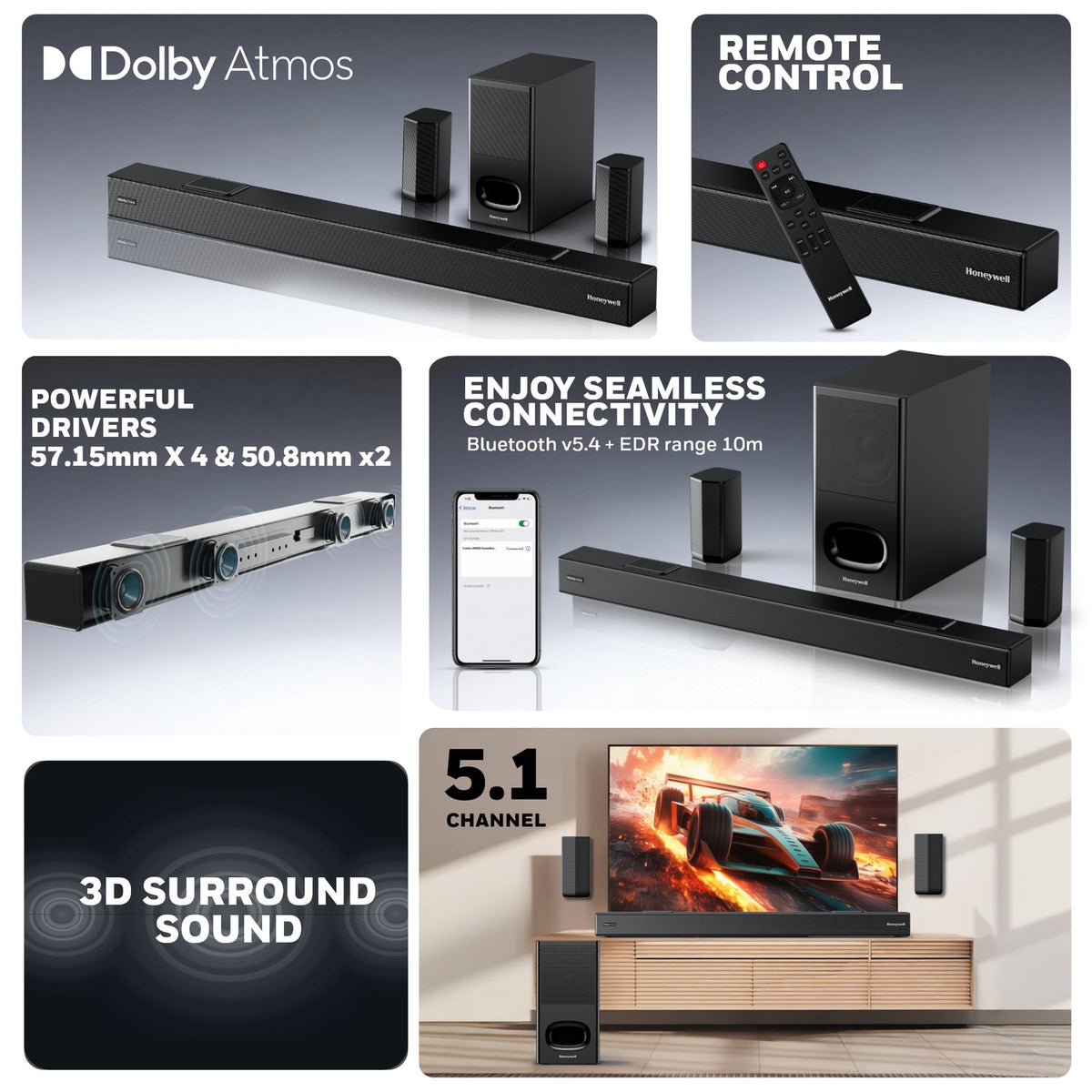 Honeywell Trueno U8000 5.1 Dolby Atmos Soundbar 700W