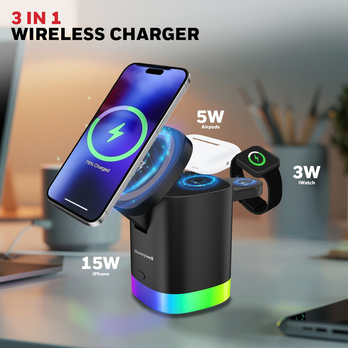Honeywell Zest Wireless Cube 3-in-1 Charger 23W