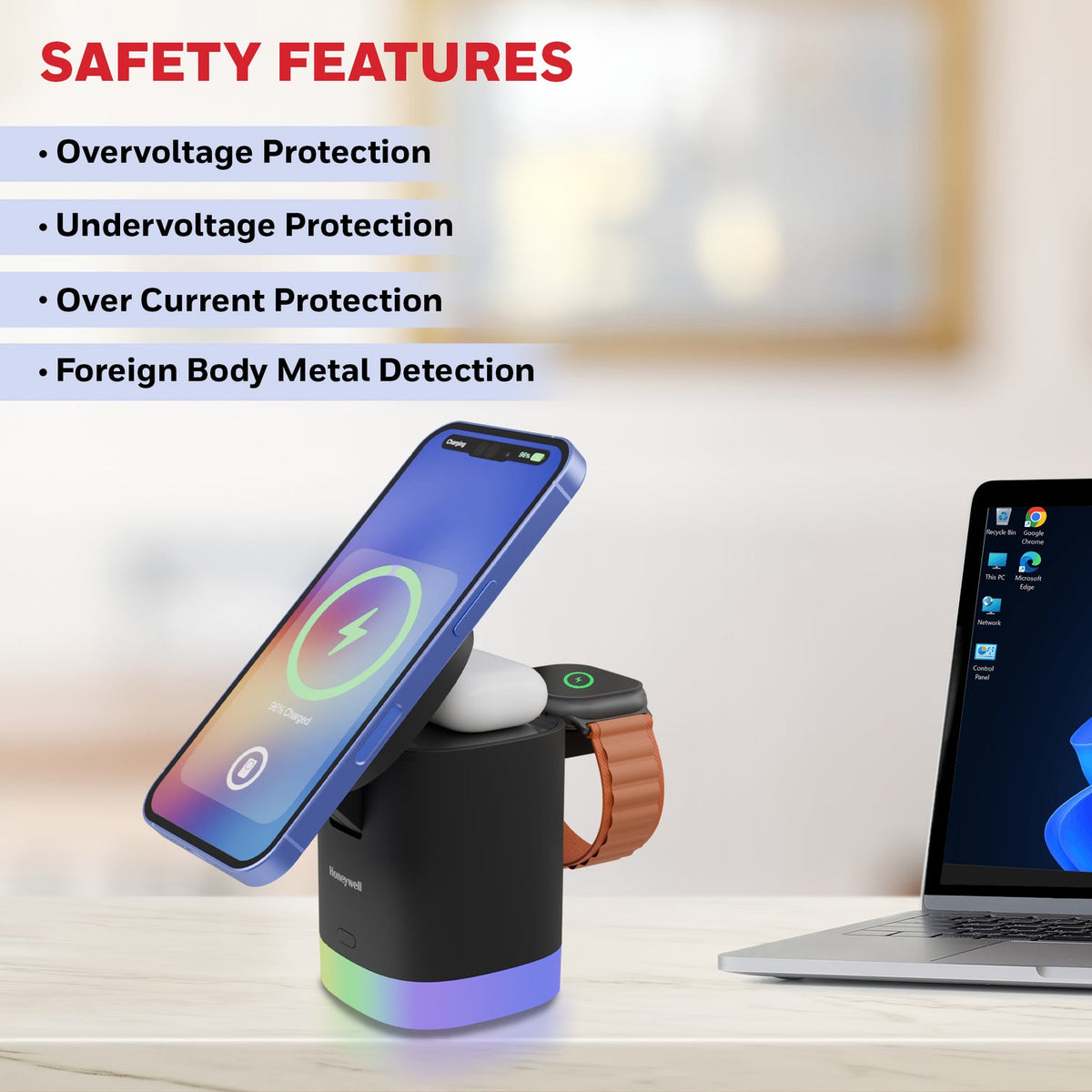 Honeywell Zest Wireless Cube 3-in-1 Charger 23W