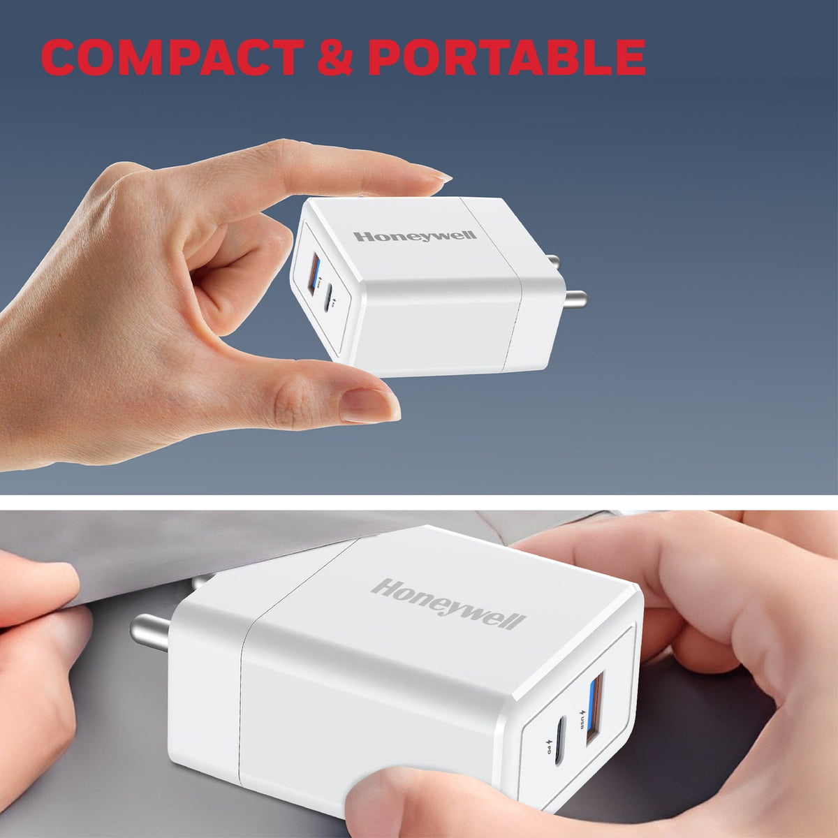 Honeywell Zest 65W GaN Charger – USB-A + Type-C (Platinum Series)
