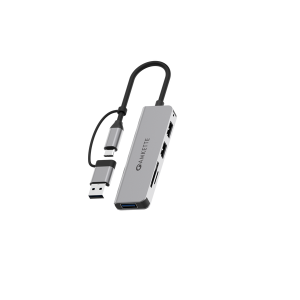 Amkette 5-in-1 USB 3.0 Hub with USB-A+C and Card Reader