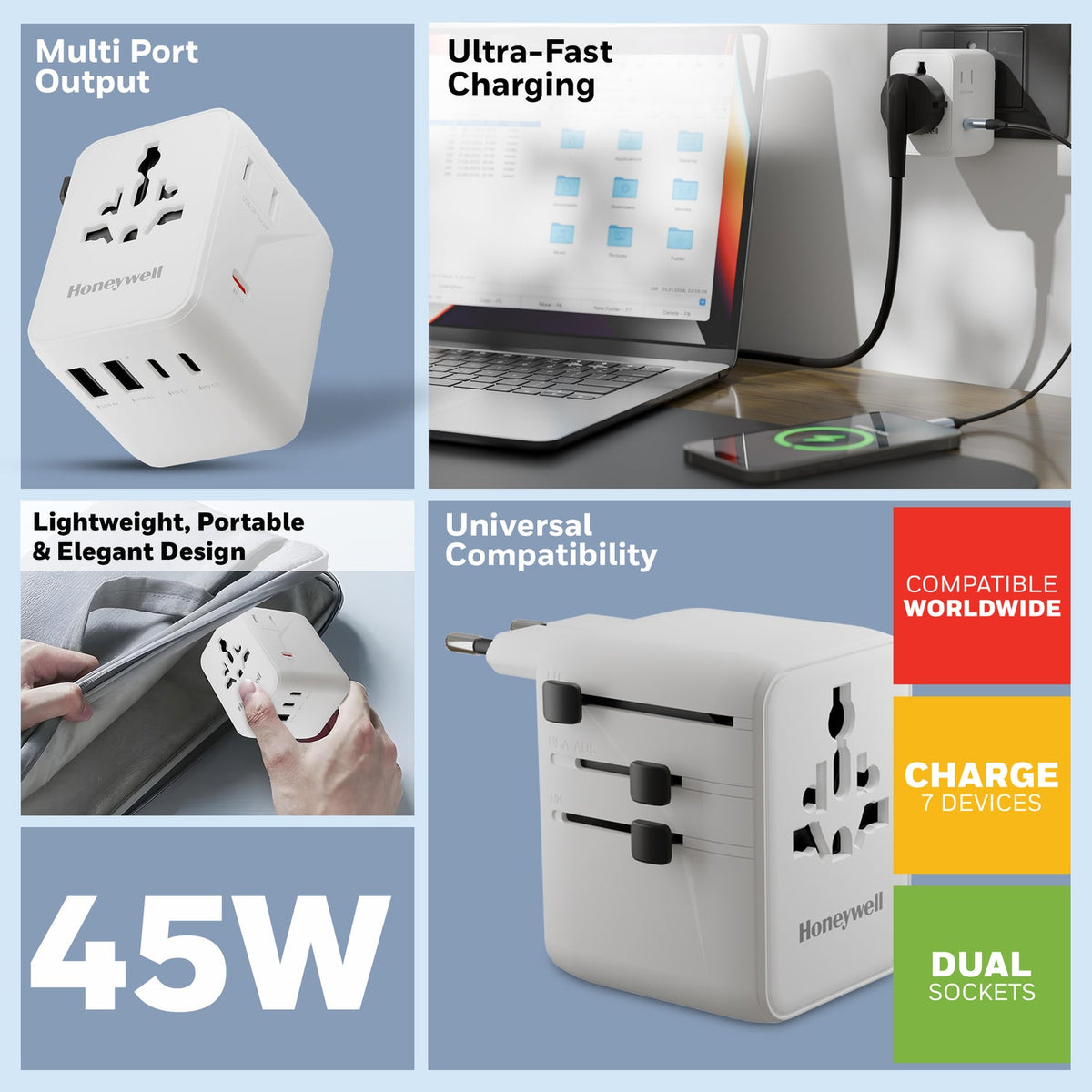 Honeywell Universal World Travel Adapter 45W (Platinum Series)