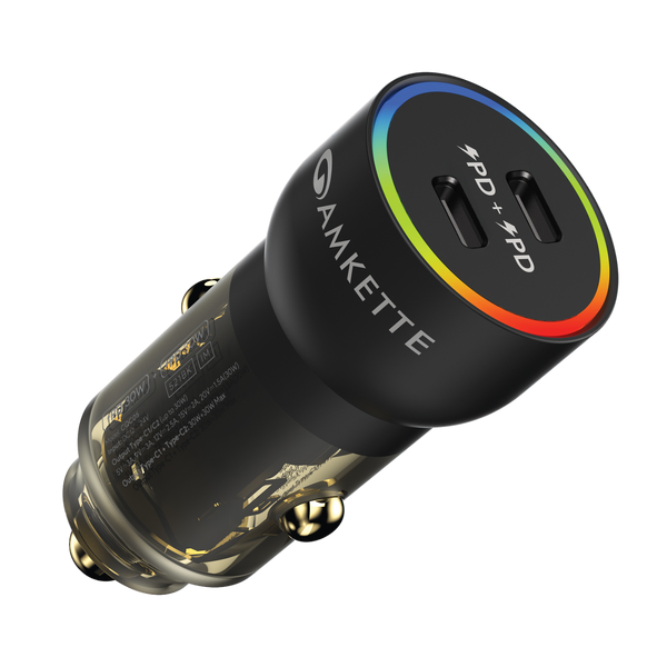 Amkette PowerPro 60W PD+PD Car Charger with Type-C Cable