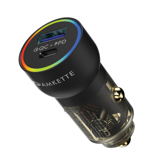 Amkette PowerPro 60W QC + PD Car Charger with Type C Cable
