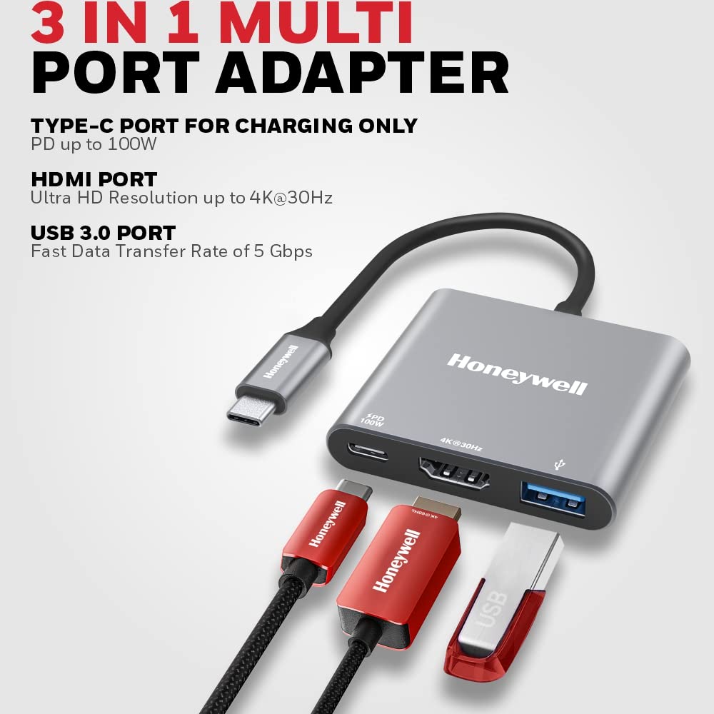 Honeywell Type-C to HDMI Adapter with PD Charging & USB 3.0 (Platinum Series)