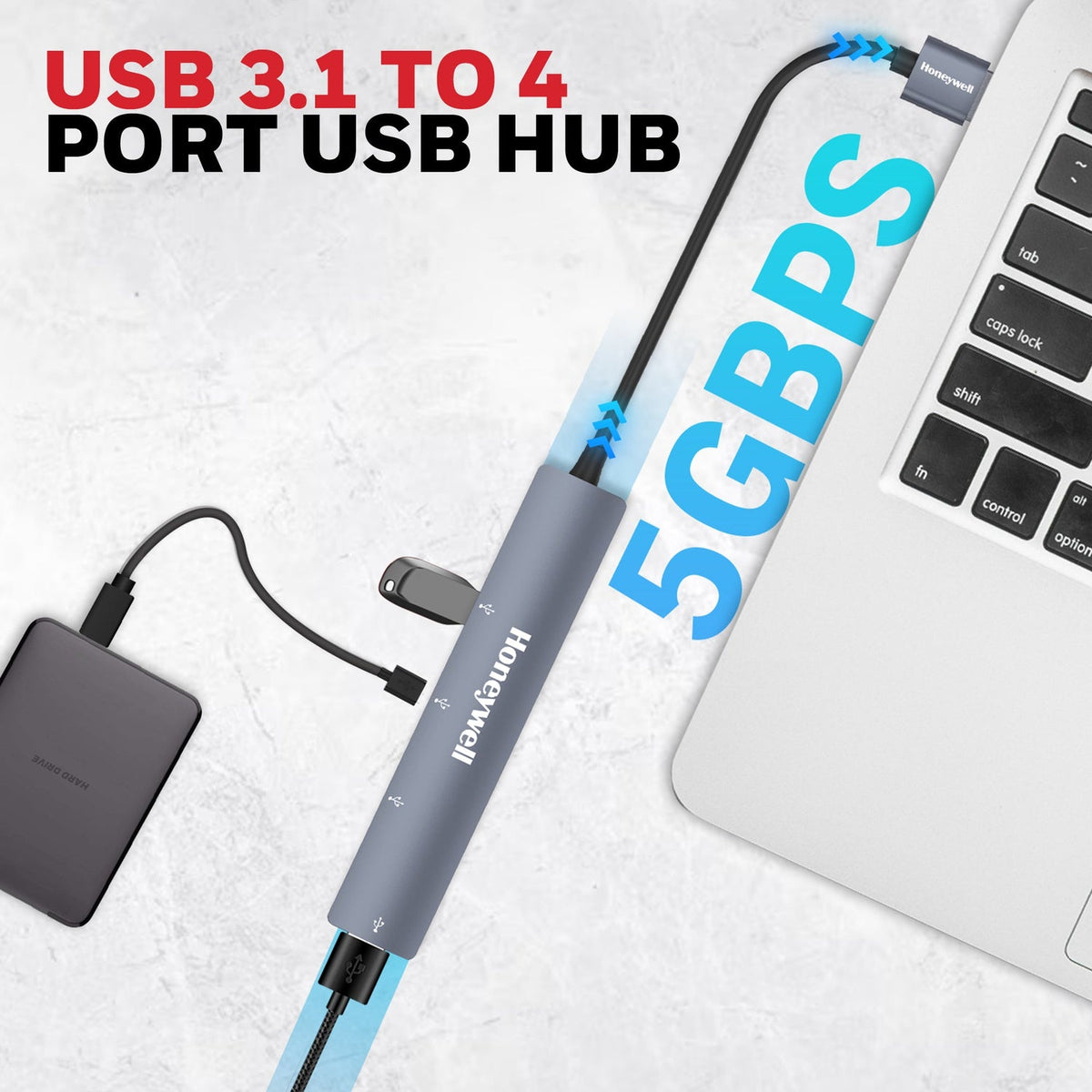 Honeywell Momentum 4-Port USB Hub (1× USB 3.0 + 3× USB 2.0)