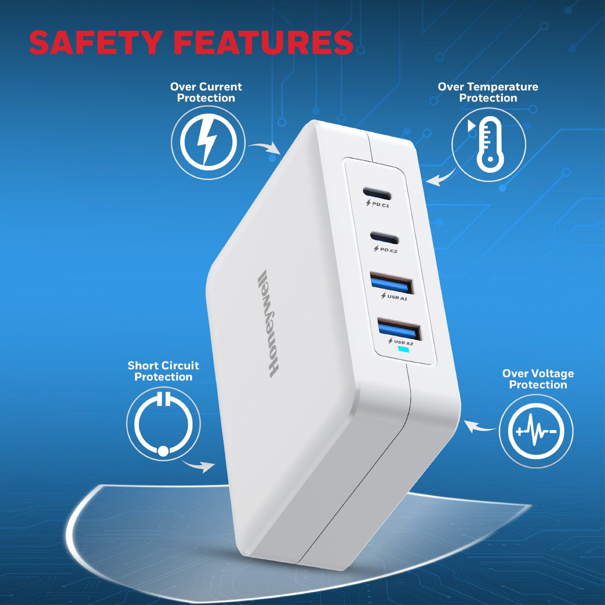 Honeywell Zest 140W GaN Charger – 2 Type-C + 2 USB-A (Ultimate Series)