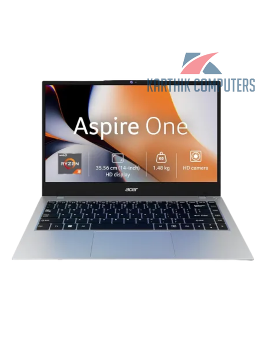 Acer Aspire One A114-43 Thin & Light Laptop | AMD Ryzen 3 7320U Processor | 8GB LPDDR5 RAM | 512GB SSD | AMD Radeon Graphics | 14" HD Display | Windows 11 Home | Silver | 1 Year Warranty