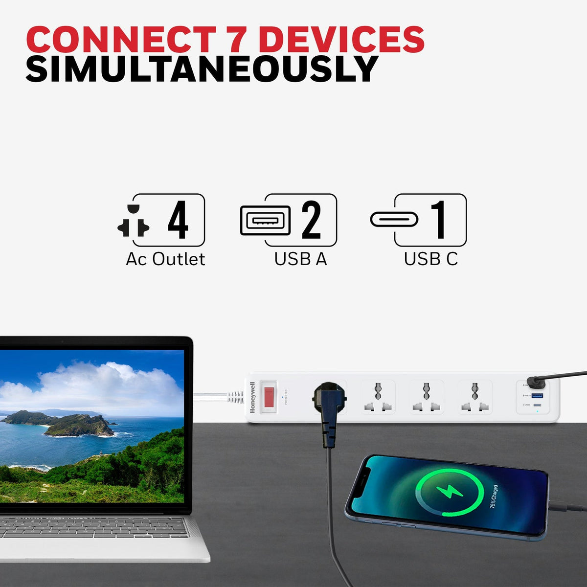 Honeywell Platinum 4-Outlet Surge Protector with Type-C PD 20W & 2 USB