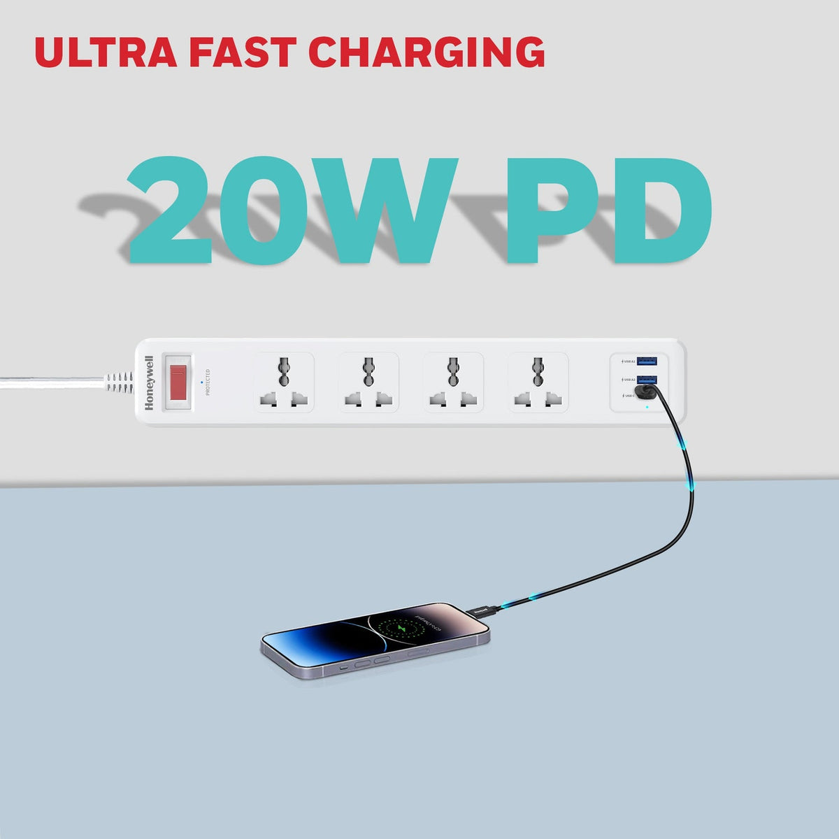 Honeywell Platinum 4-Outlet Surge Protector with Type-C PD 20W & 2 USB