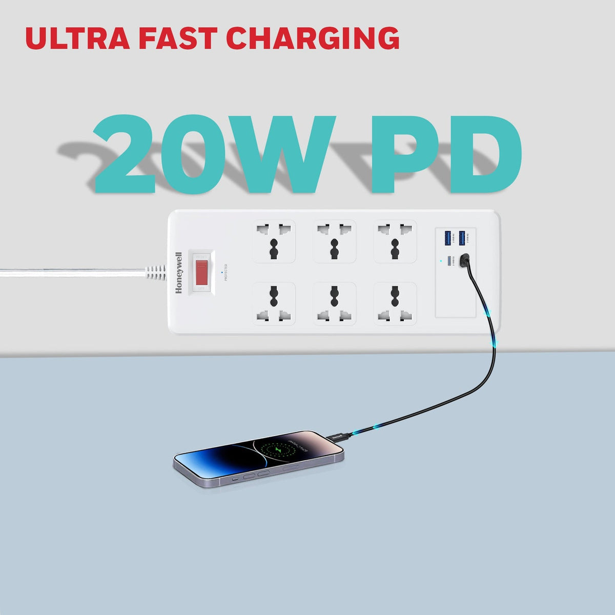 Honeywell Platinum 6-Outlet Surge Protector with 2 Type-C PD 25W & 2 USB