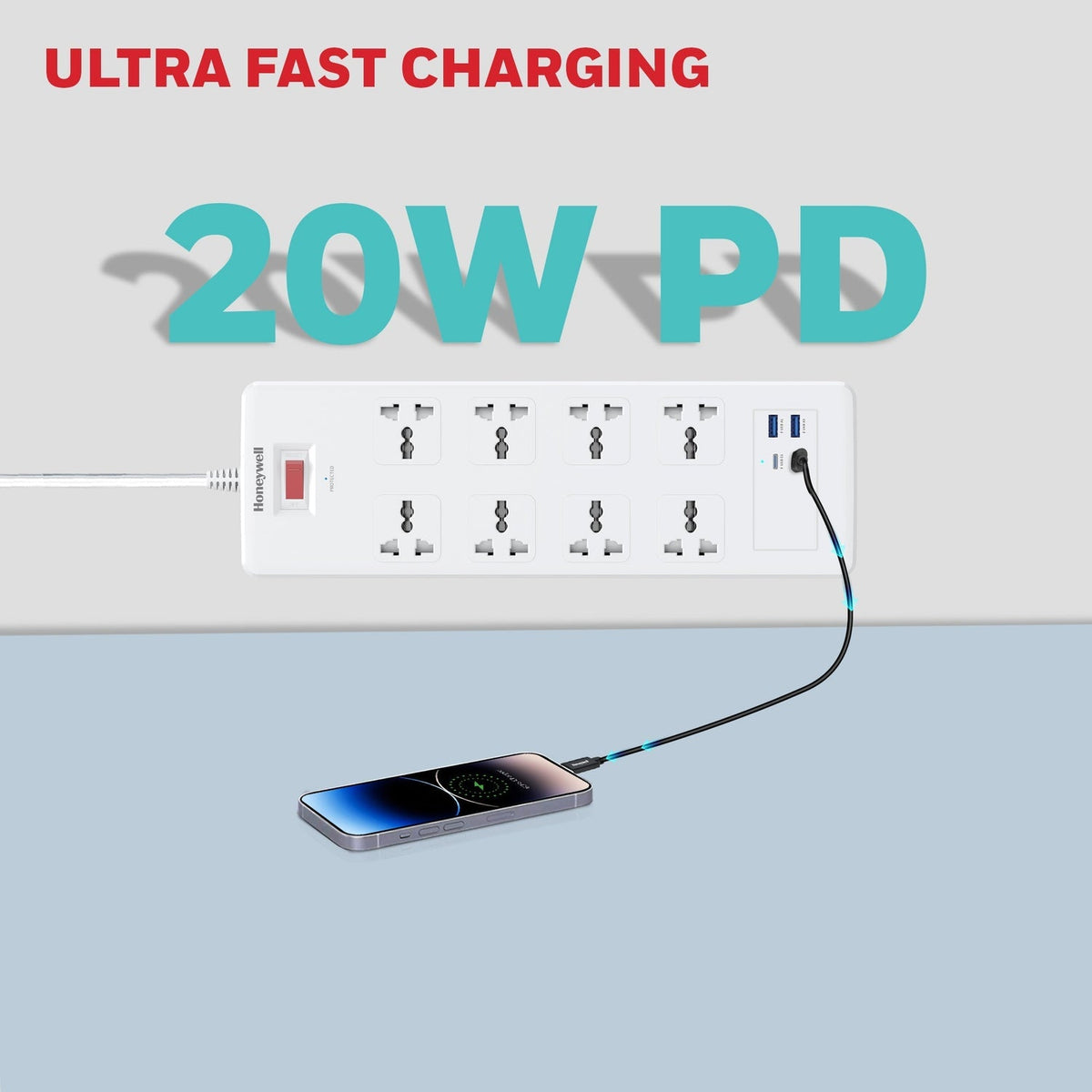 Honeywell Platinum 8-Outlet Surge Protector with 2 Type-C PD 25W & 2 USB