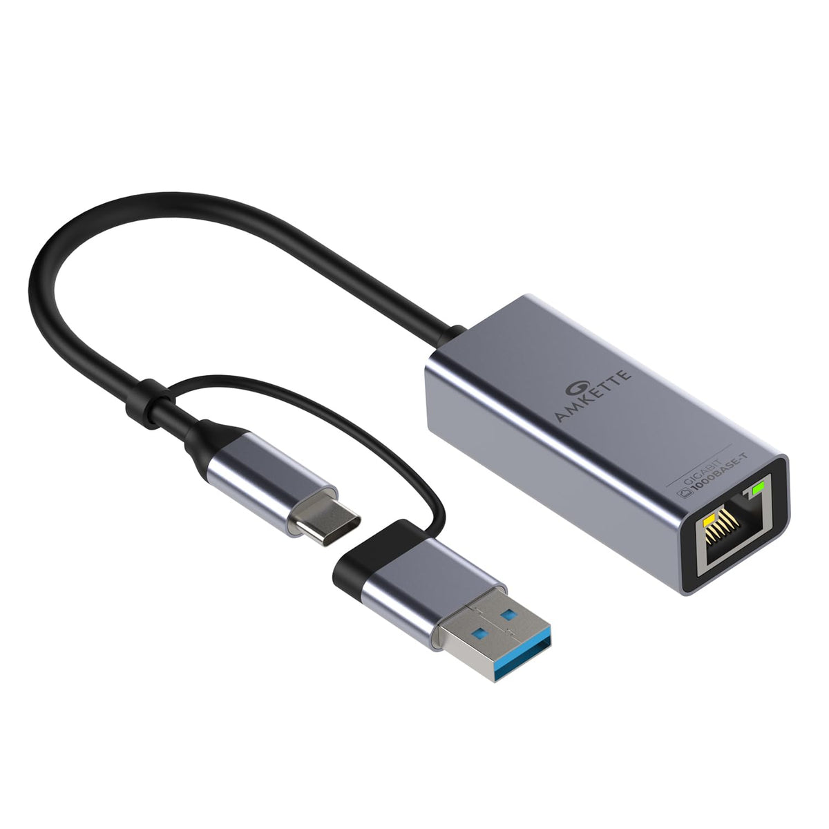 Amkette USB 3.0 + Type-C to RJ45 Gigabit Ethernet Adapter