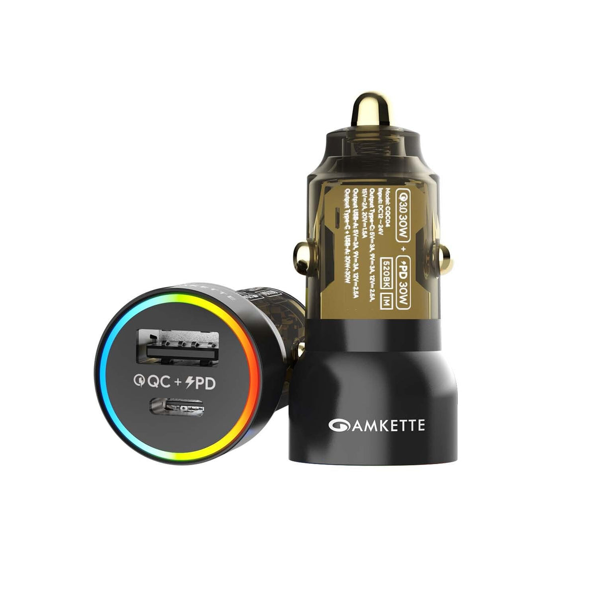 Amkette PowerPro 60W QC + PD Car Charger with Type C Cable