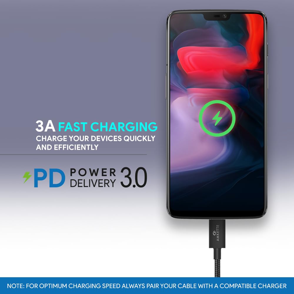 Amkette ChargePro 3A USB-C to iPhone Braided Cable