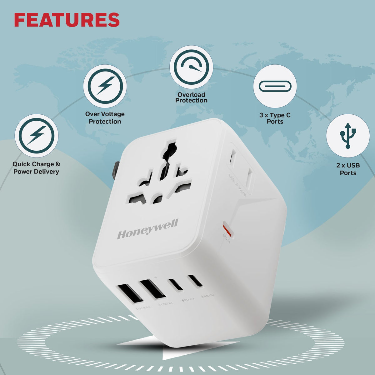 Honeywell Universal World Travel Adapter 45W (Platinum Series)