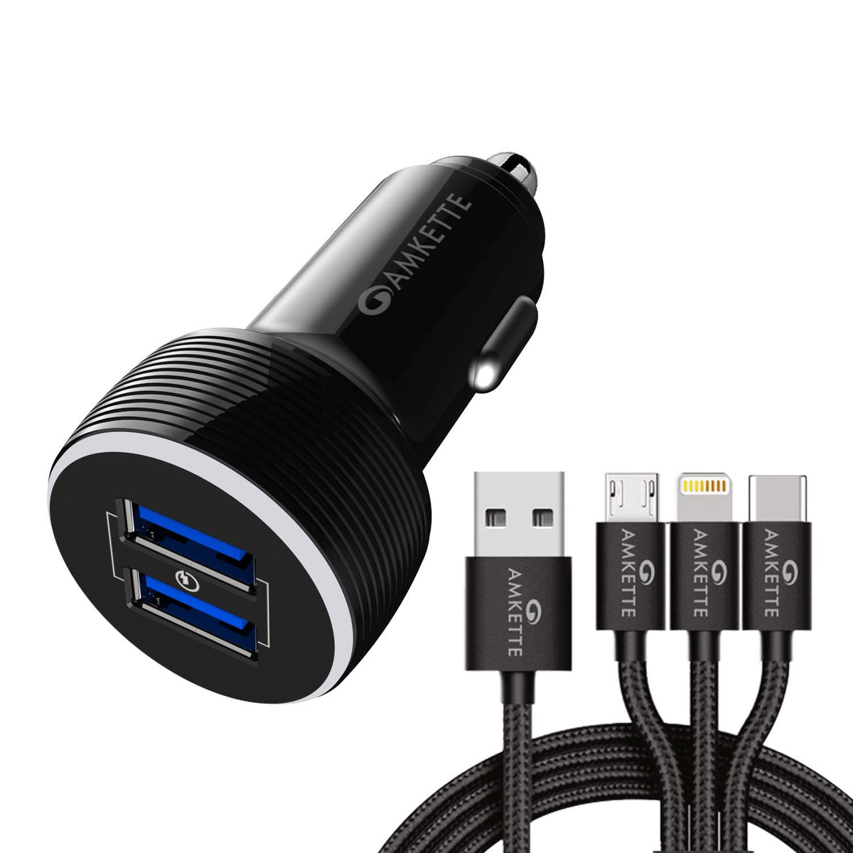 Amkette PowerPro 36W 2-Port QC Car Charger with Cable