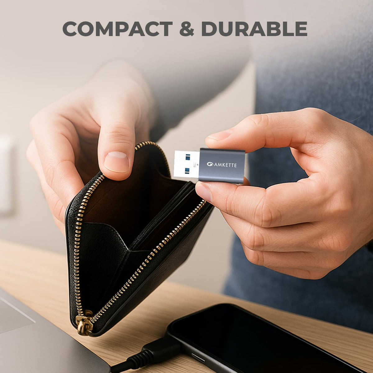 Amkette USB 3.0 Type C to USB A OTG Adapter