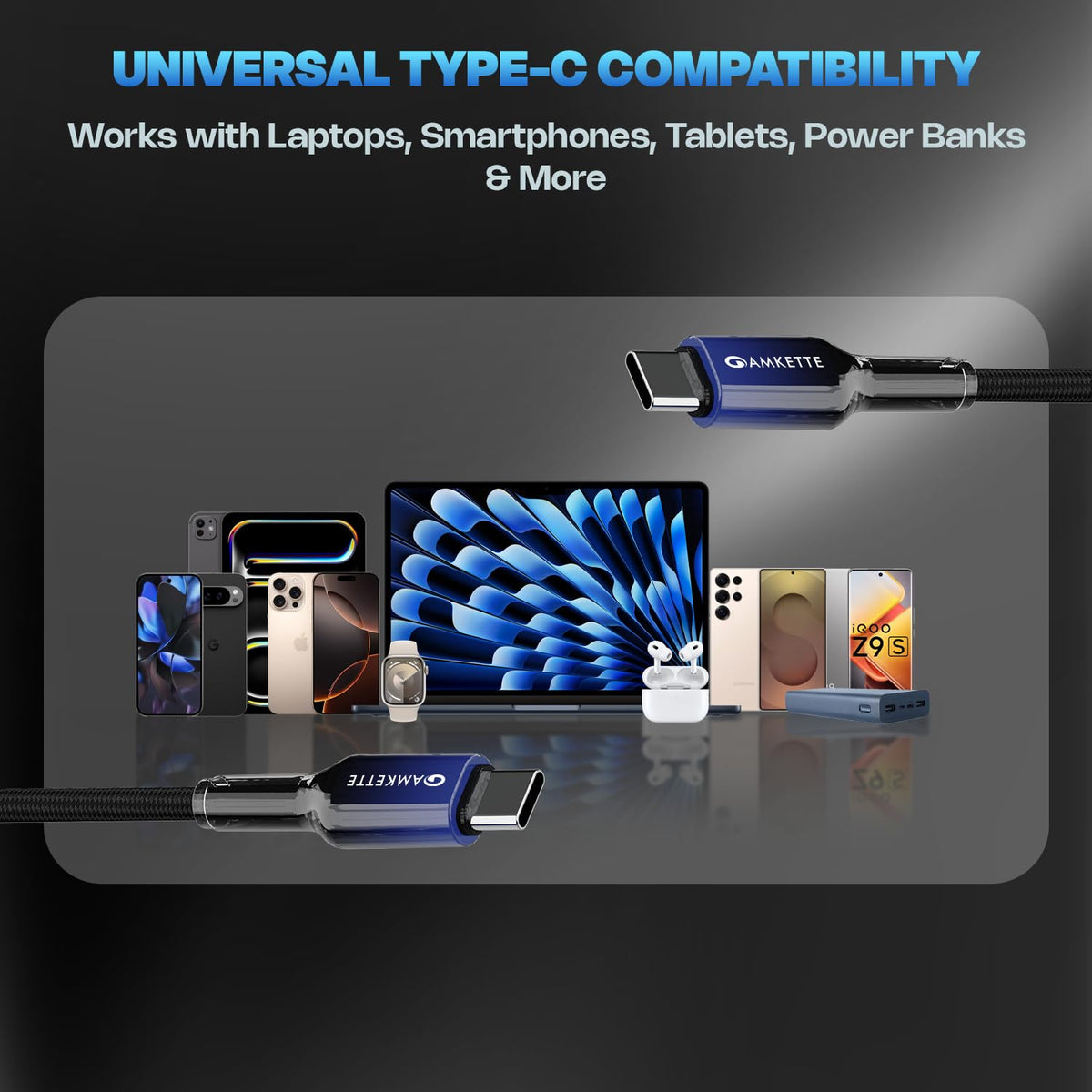 Amkette Mozen ChargePro 65W Braided USB-C Cable