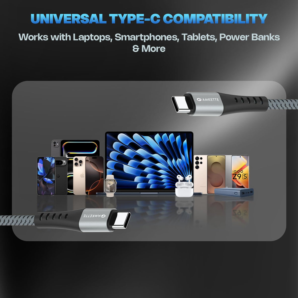 Amkette Mozen ChargePro 100W Braided C to C USB Cable