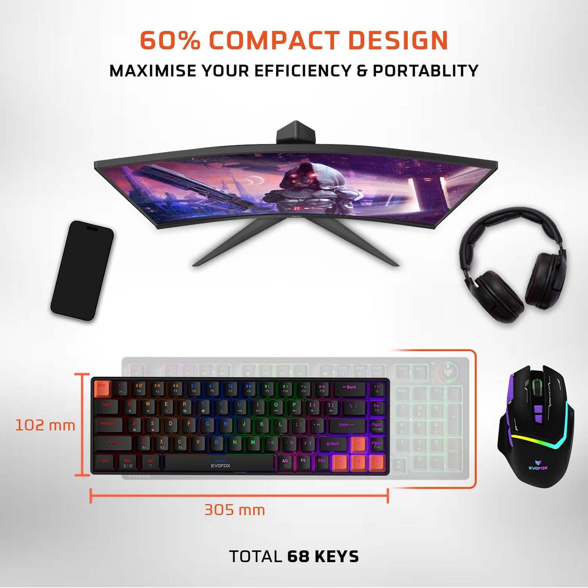 EvoFox Katana S Mini Tri-Mode Wireless Mechanical Keyboard