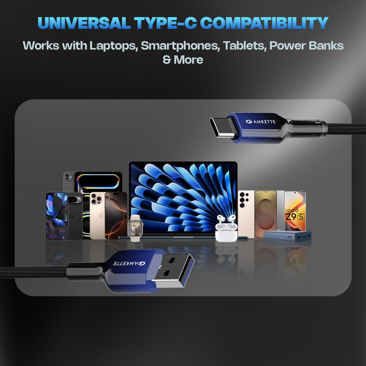 Amkette Mozen ChargePro 65W Braided A to C USB Cable