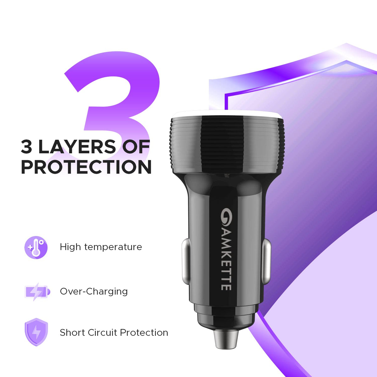 Amkette PowerPro 36W 2-Port QC Car Charger with Cable